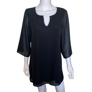 Honey Punch Black Chiffon Tunic 3/4 Sleeve Mini Shift Dress